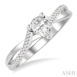 1/6 ctw Split Crossover Pear Shape Round Cut Diamond Semi-Mount Engagement Ring in 14K White Gold