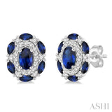 1/5 Ctw 5x3 MM Oval and 3X1.5 MM Marquise Cut Sapphire & Round Cut Diamond Precious Earring in 14K White Gold