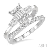 3/4 ctw Fusion Baguette & Round Cut Diamond Wedding Set With 1/2 ctw Tapered Tri-Mount Engagement Ring and 1/6 ctw Wedding Band in 14K White Gold