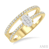1/3 ctw Twin Band Oval Shape Lovebright Round Cut Diamond Fashion Ring in 14K Yellow and White Gold