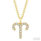 1/10 Ctw Aries Round Cut Diamond Zodiac Pendant With Chain in 14K Yellow Gold