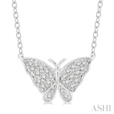 1/10 Ctw Butterfly Petite Round Cut Diamond Fashion Pendant With Chain in 10K White Gold