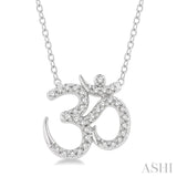 1/6 Ctw 'OM' Symbol Petite Round Cut Diamond Fashion Pendant With Chain in 10K White Gold