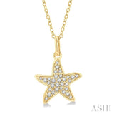 1/10 Ctw Starfish Petite Round Cut Diamond Fashion Pendant With Chain in 10K Yellow Gold