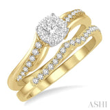 1/2 ctw Lovebright Diamond Wedding Set With 1/3 ctw Circular Mount Engagement Ring and 1/6 ctw Chevron Wedding Band in 14K Yellow and White Gold