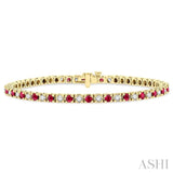 1 1/2 ctw Square Box Link 2.5MM Ruby and Round Cut Diamond Precious Tennis Bracelet in 14K Yellow Gold