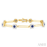 1 1/5 ctw Lovebright 3.00MM Sapphire and Round Cut Diamond Paper Clip Bracelet in 14K Yellow and White Gold
