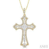 3/4 Ctw Lovebright Round Cut Diamond Cross Pendant in 14K Yellow and White Gold with chain