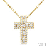 1/4 ctw Cross Round Cut Diamond Fashion Pendant With Chain in 14K Yellow Gold