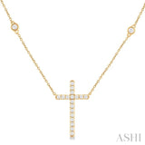 1/2 ctw Cross Pendant Round Cut Diamond Fashion Station Necklace in 10K Yellow Gold