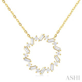 3/8 ctw Circle Baguette and Round Cut Diamond Scatter Necklace in 10K Yellow Gold