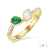 1/3 ctw Toi Et Moi 5X3MM Pear Cut Emerald and 1/4 ctw Pear & Round Cut Diamond Precious Fashion Ring in 14K Yellow Gold
