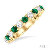 1/2 ctw Round Cut 2.85MM Emerald and Diamond Precious Wedding Band in 14K Yellow Gold