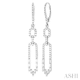 1 1/5 ctw Paper Clip Baguette and Single Cut Diamond Long Fashion Earrings in 14K White Gold