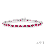 1/3 ctw Oval Cut 4X3 MM Ruby and Round Cut Diamond Precious Bracelet in 14K White Gold