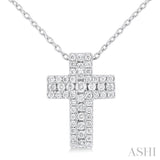 1/4 ctw Cross Round Cut Diamond Fashion Pendant With Chain in 14K White Gold