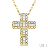 1/2 ctw Fusion Baguette and Round Cut Diamond Cross Fashion Pendant With Chain in 14K Yellow Gold