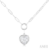 1/4 ctw Lovebright Heart Shape Round Cut Diamond Paper Clip Necklace in 14K White Gold