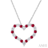 1/4 ctw Open Heart 1.80 MM Round Cut Ruby and Round Cut Diamond Precious  Fashion Pendant With Chain in 14K White Gold