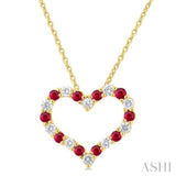 1/4 ctw Open Heart 1.80 MM Round Cut Ruby and Round Cut Diamond Precious  Fashion Pendant With Chain in 14K Yellow Gold