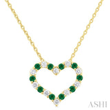 1/8 ctw Open Heart 1.4 MM Round Cut Emerald and Round Cut Diamond Precious  Fashion Pendant With Chain in 14K Yellow Gold