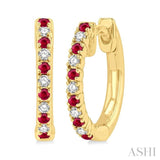 1/10 ctw Petite 1.35MM Ruby and Round Cut Diamond Precious Fashion Huggies in 10K Yellow Gold