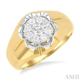 3/4 ctw Floral Center Lovebright Round Cut Diamond Men's Ring in 14K Yellow and White Gold