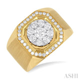 1 3/8 ctw Octagonal Shape Lovebright Round Cut Diamond Men's Ring in 14K Yellow and White Gold