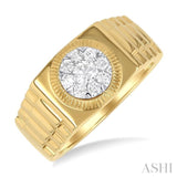 1/2 ctw Flat Top Lovebright Round Cut Diamond Men's Ring in 14K Yellow and White Gold