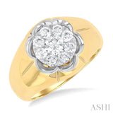 1 ctw Floral Center Lovebright Round Cut Diamond Men's Ring in 14K Yellow and White Gold