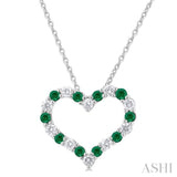 1/4 ctw Open Heart 1.80 MM Round Cut Emerald and Round Cut Diamond Precious  Fashion Pendant With Chain in 14K White Gold