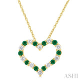 1/4 ctw Open Heart 1.80 MM Round Cut Emerald and Round Cut Diamond Precious  Fashion Pendant With Chain in 14K Yellow Gold