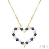 1/4 ctw Open Heart 1.80 MM Round Cut Sapphire and Round Cut Diamond Precious  Fashion Pendant With Chain in 14K Yellow Gold