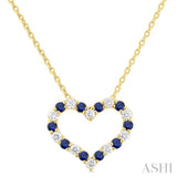 1/8 ctw Open Heart 1.4 MM Round Cut Sapphire and Round Cut Diamond Precious  Fashion Pendant With Chain in 14K Yellow Gold