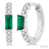 1/8 ctw Petite 4X2MM Emerald and Round Cut Diamond Fashion Huggies in 10K White Gold