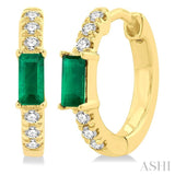 1/8 ctw Petite 4X2MM Emerald and Round Cut Diamond Fashion Huggies in 10K Yellow Gold