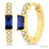 1/8 ctw Petite 4X2 MM Sapphire and Round Cut Diamond Fashion Huggies in 10K Yellow Gold
