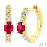 1/10 ctw Petite 4X3 MM Oval Cut Ruby and Round Cut Diamond Fashion Huggies in 10K Yellow Gold