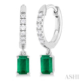 1/8 ctw Petite 5X3MM Emerald Drop and Round Cut Diamond Precious Fashion Huggies in 10K White Gold