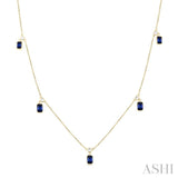 1/4 ctw Round Cut Diamonds and 5X3MM Octagonal Shape Sapphire Precious Station Necklace in 14K Yellow Gold