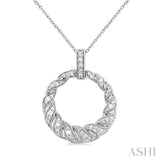1/3 Ctw Art Deco Circle Round Cut Diamond Fashion Pendant With Chain in 10K White Gold