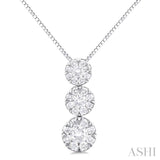 1/3 ctw Lovebright 3 stone Essential Round Cut Diamond Pendant with Chain in 14K White Gold