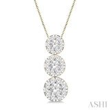 1/4 ctw Lovebright 3 stone Essential Round Cut Diamond Pendant with Chain in 14K Yellow and White Gold