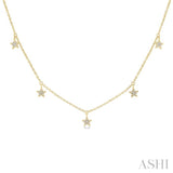 1/10 Ctw Star Charm Round Cut Diamond Station Necklace in 14K Yellow Gold