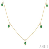 1/4 ctw Round Cut Diamonds and 5X3MM Oval Shape Emerald Precious Station Necklace in 14K Yellow Gold