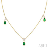 1/4 ctw Round Cut Diamonds and 5X3MM Pear Shape Emerald Precious Station Necklace in 14K Yellow Gold