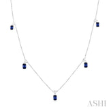 1/4 ctw Round Cut Diamonds and 5X3MM Octagonal Shape Sapphire Precious Station Necklace in 14K White Gold