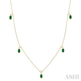 1/4 ctw Round Cut Diamonds and 5X3MM Oval Shape Emerald Precious Station Necklace in 10K Yellow Gold
