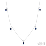 1/4 ctw Round Cut Diamonds and 5X3MM Oval Shape Sapphire Precious Station Necklace in 10K White Gold
