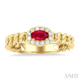 Oval Shape Cuban East-West Gemstone & Halo Diamond Ring